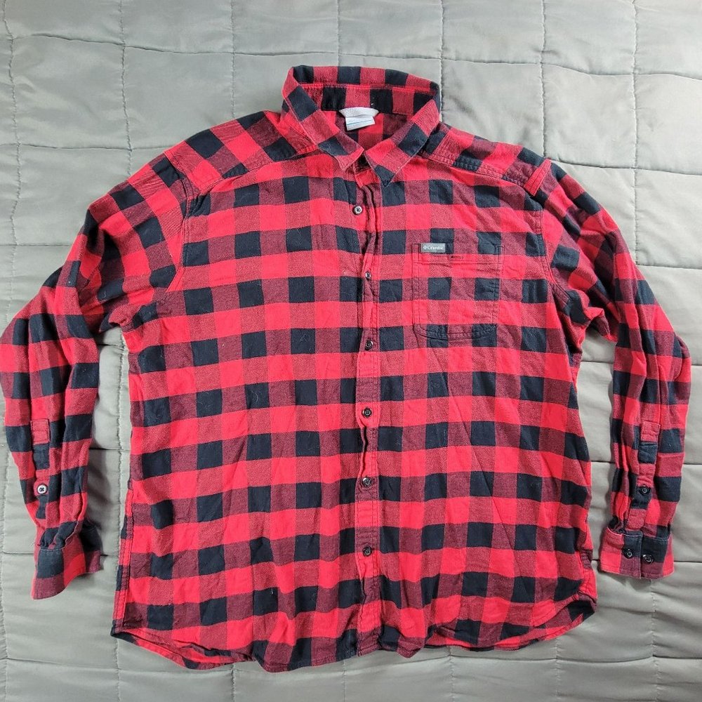 Columbia Mens 2XL Red Cornell Woods Flannel Long Sleeve Shirt Outdoors Casual